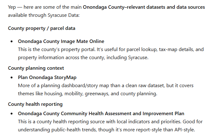 Onondaga County data search in Datacuse MCP